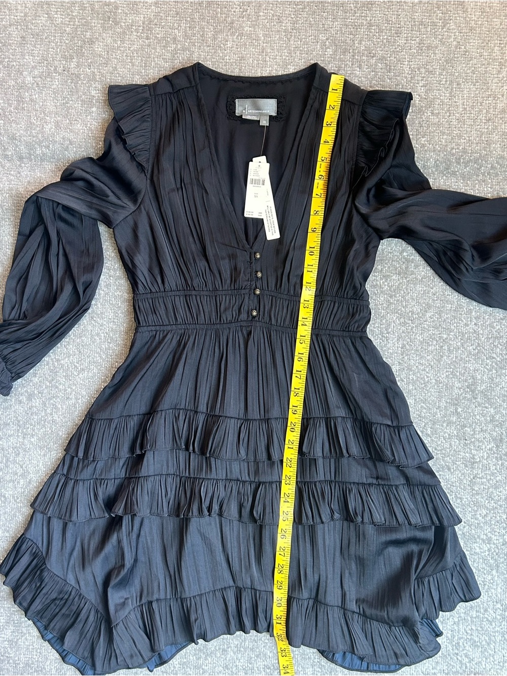 NWT Anthropologie, Size XS Tiered Ruffled Black Mini Dress - Picture 12 of 12